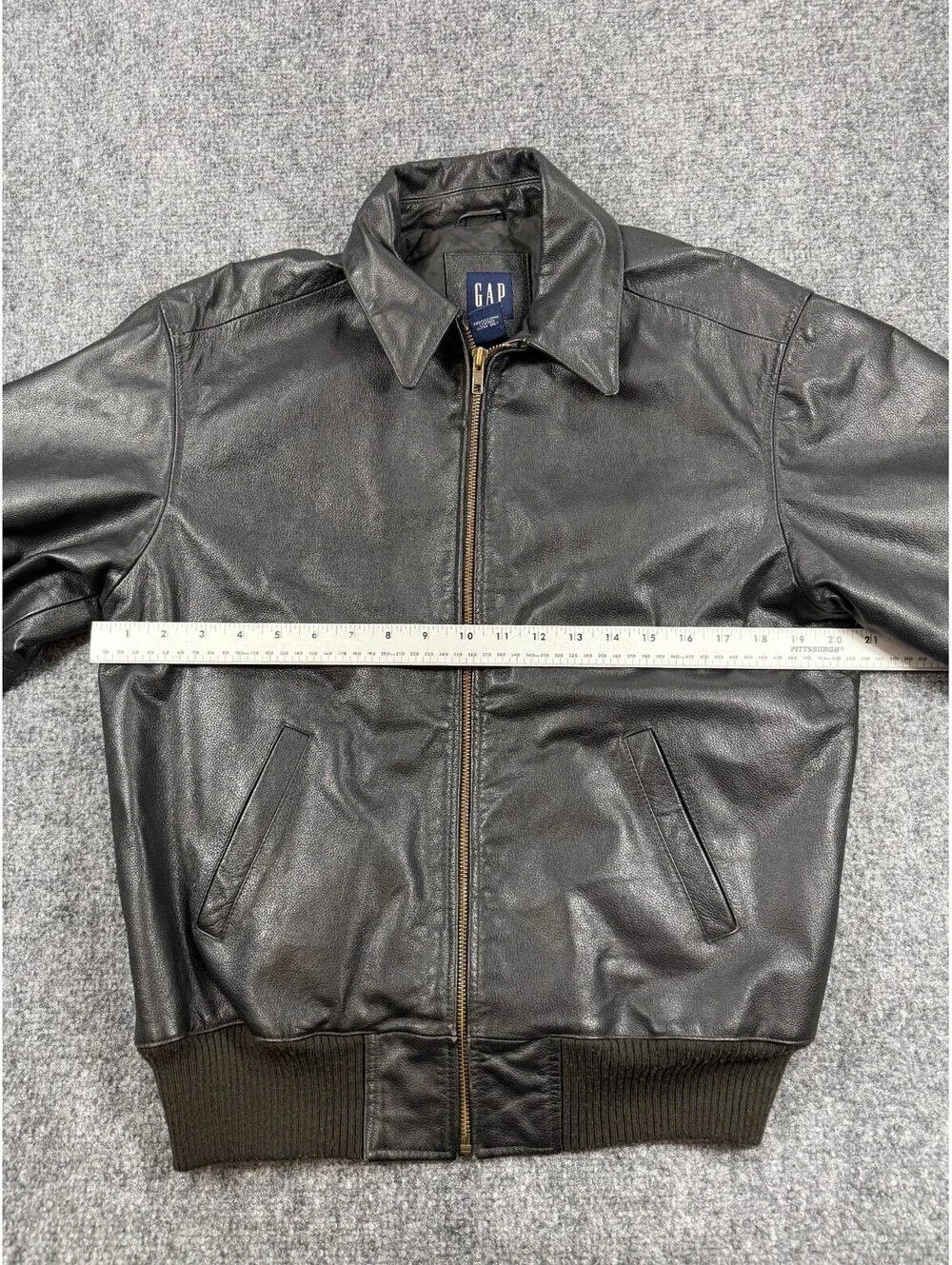 Gap Boys Bomber Jacket Size Xlarge Black  Leather Zip Up Ribbed Trim